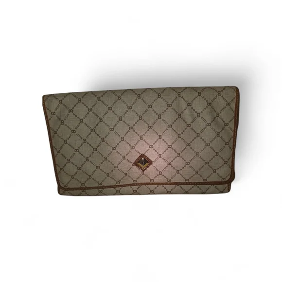 Bally Monogram Pattern Beige Brown Clutch - Picture 4 of 11
